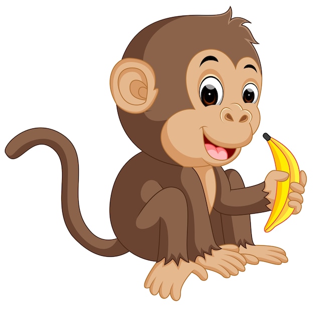 Macaco bonito dos desenhos animados comendo banana