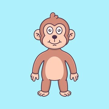 Macaco de desenho animado bonito em pé ilustração vetorial feliz