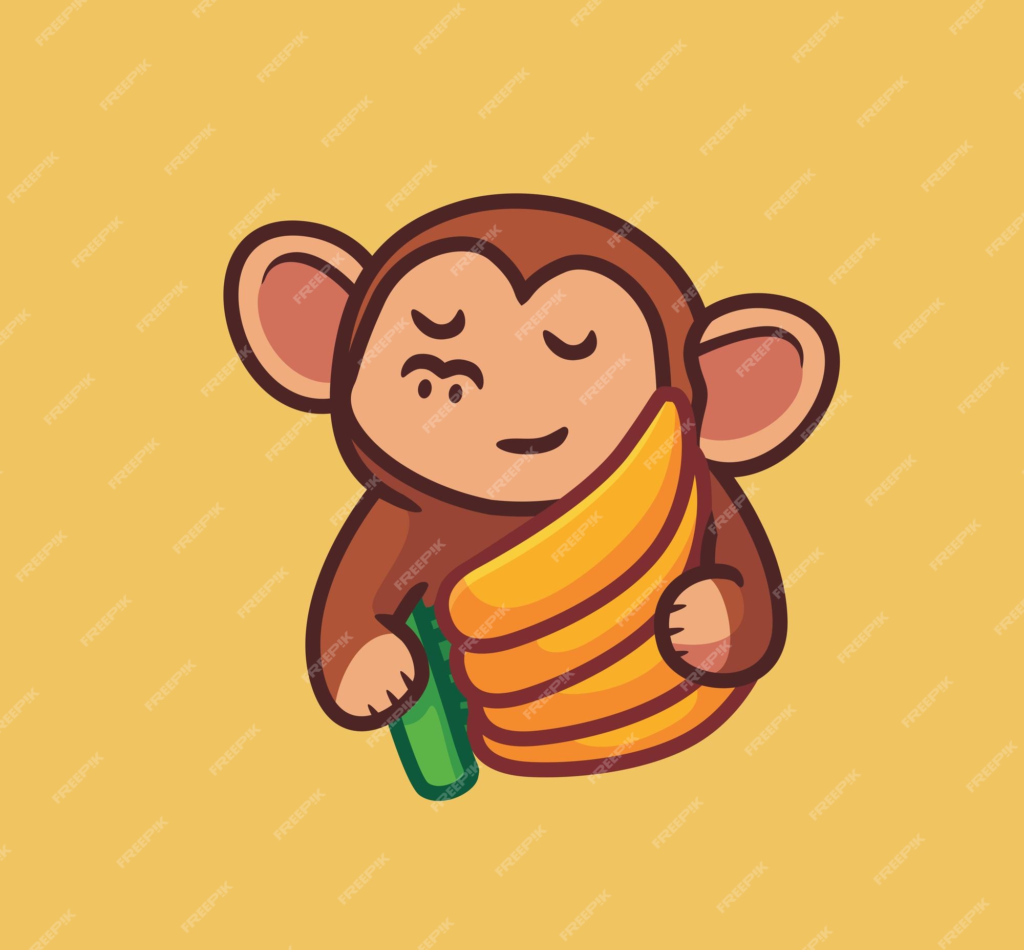 Macaco bonito comendo frutas de banana na ilustração de natureza