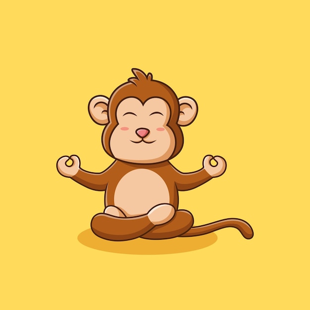 Vetor macaco bonito meditando personagem de desenho animado de chimpanzé isolado ilustração vetorial