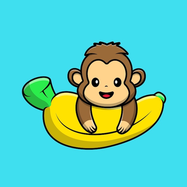 Vetor macaco bonito na ilustração de ícones vetoriais dos desenhos animados de banana fuit