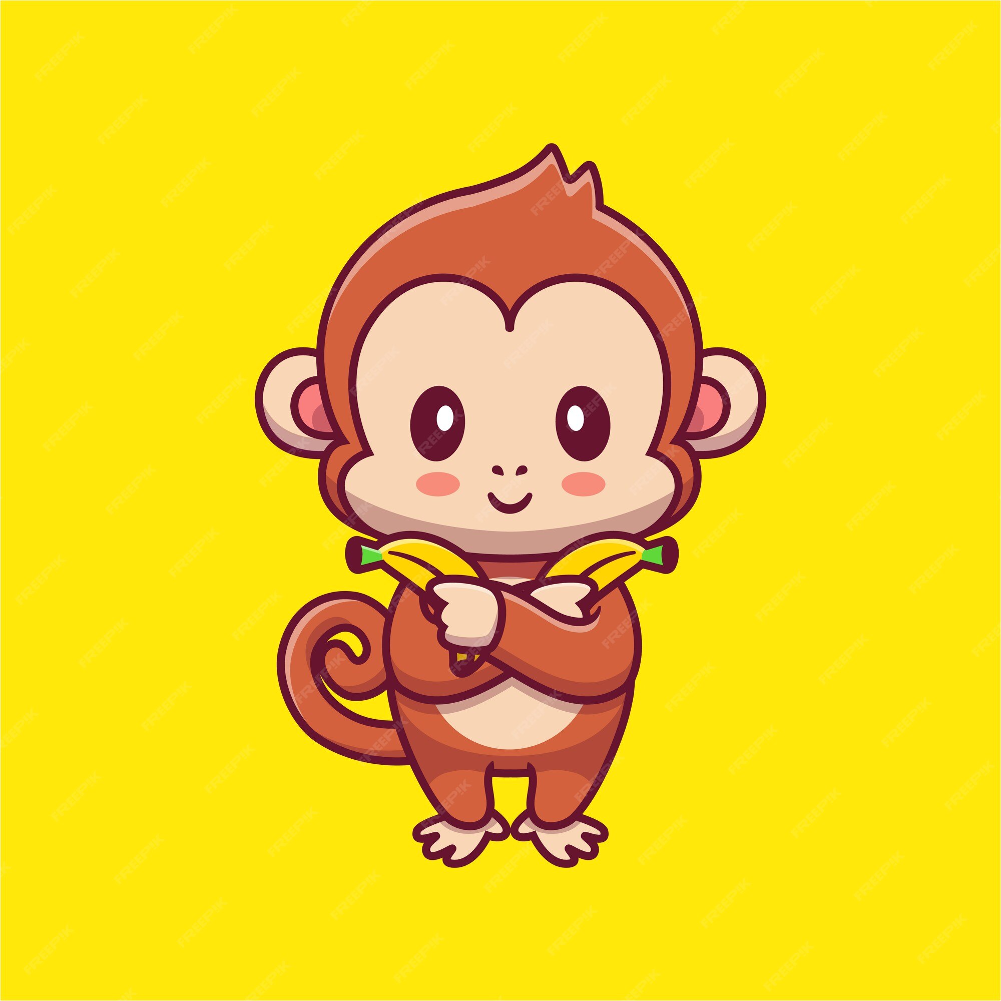 Desenho Animado Macaco Giro Segurando Banana Ilustração do Vetor