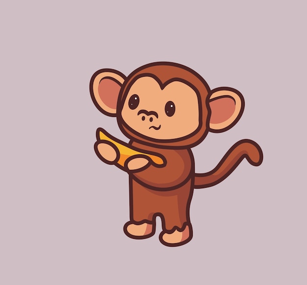 Macaco bonito segurando sua ilustração de natureza animal de desenho animado isolado de banana favorita estilo simples