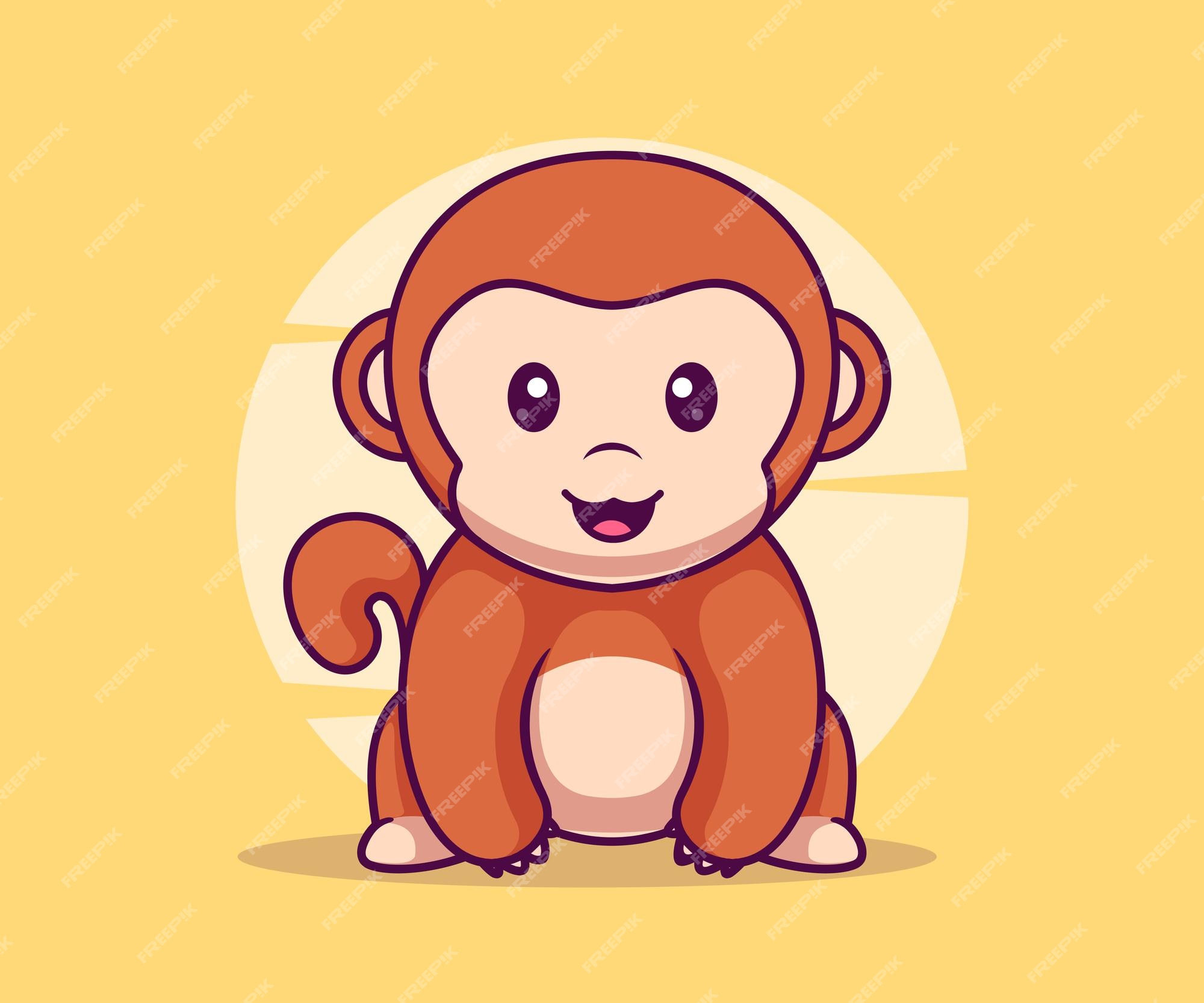 Bonito Bebê Macaco Desenho Animado Sentado Royalty Free SVG