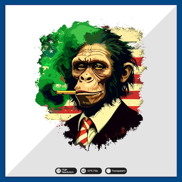 Macaco colorido com desenho de camiseta vetorial da bandeira americana