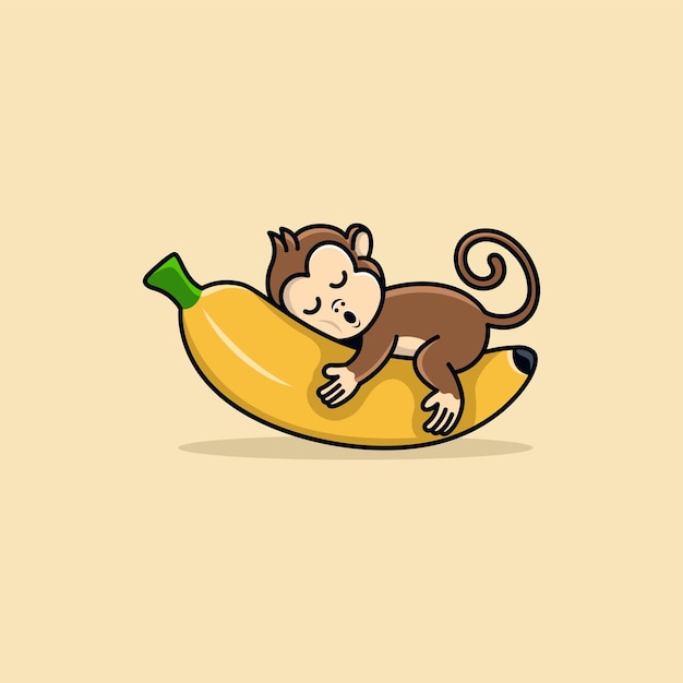 Vetor macaco com desenho de logotipo de banana vector cor plana cartoon ilustração bonita