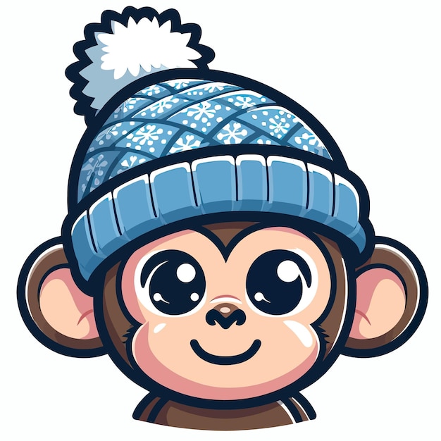 Vetor macaco com um chapéu de inverno