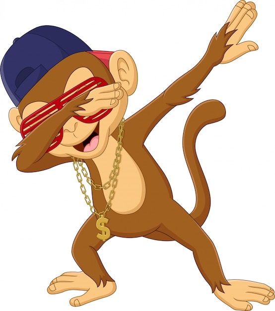 Vetor macaco dabbing dos desenhos animados em branco