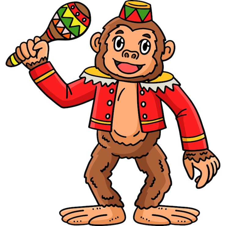 Vetor macaco de circo com maracas clipart de desenho animado colorido