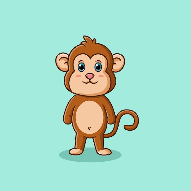 Macaco de desenho animado bonito em pé ilustração vetorial feliz