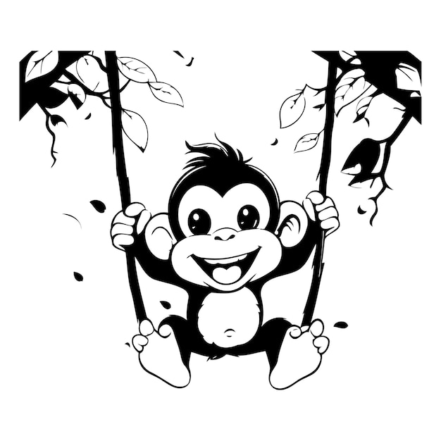 Macaco de desenho animado engraçado sentado na árvore e sorrindo ilustração vetorial