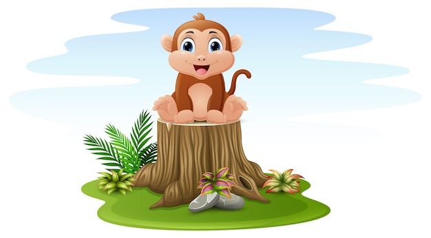 Um Desenho Animado De Macaco Bonito Sentado E Sorrindo Ilustração do Vetor  - Ilustração de floresta, feliz: 157877170