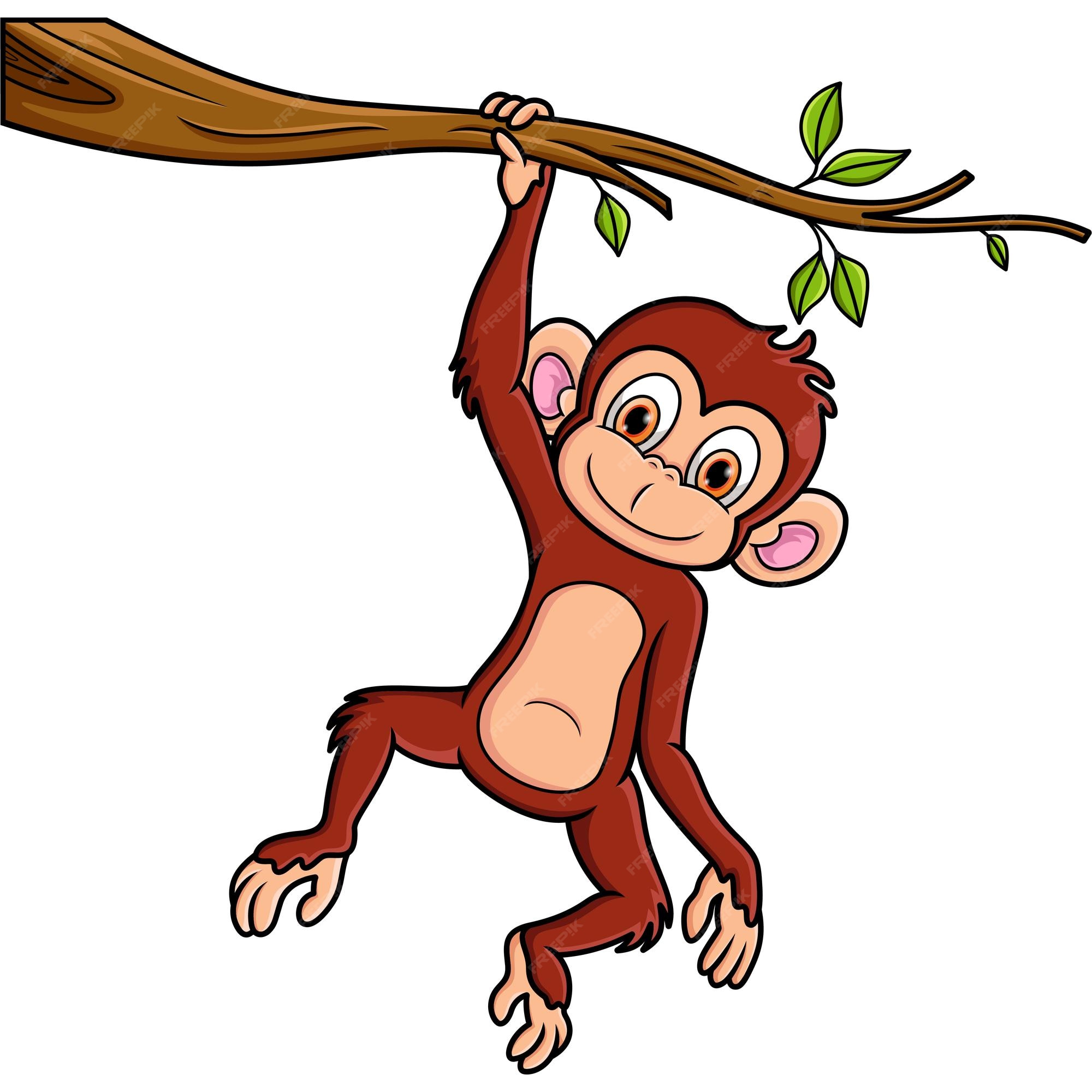 Ilustração Vetorial Desenho Animado Macaco Bonito Pendurado Galho