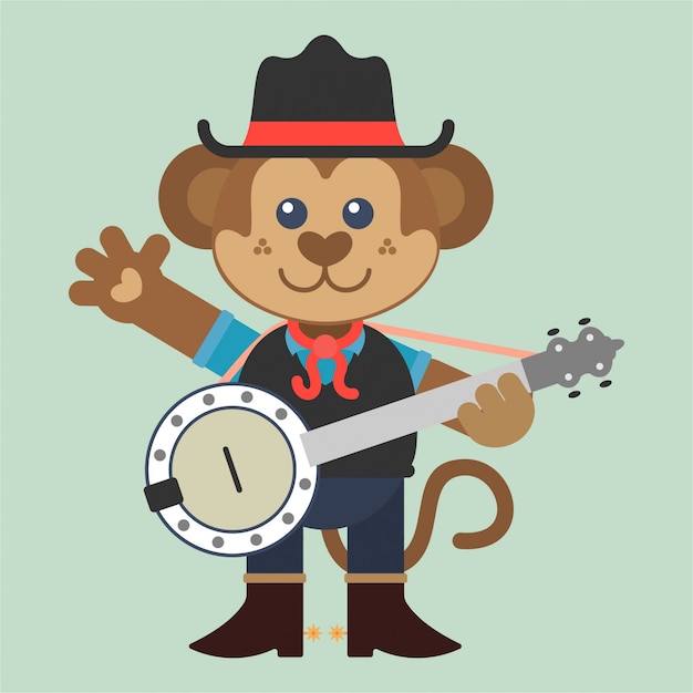 Vetor macaco engraçado tocando música country com um banjo