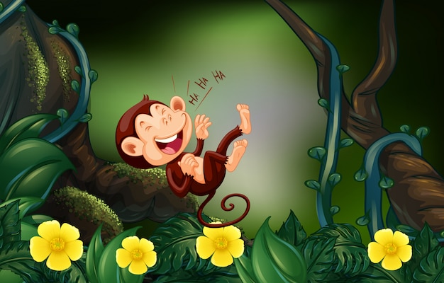 Macaco feliz na floresta profunda