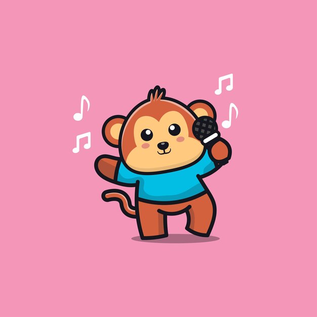 Macaco fofo canta uma canção ilustração de personagem de desenho animado