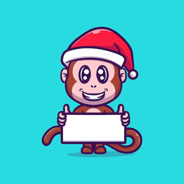 Macaco fofo com ilustração de ícone vetorial de placa