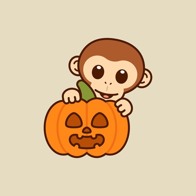 Macaco fofo de vetor com jack o lantern