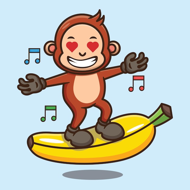 Macaco fofo em pé no desenho vetorial de banana