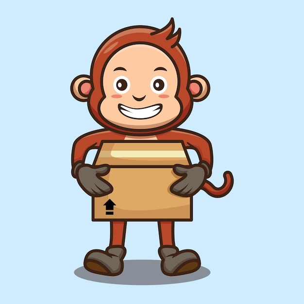Vetor macaco fofo segurando design de caixa de papelão