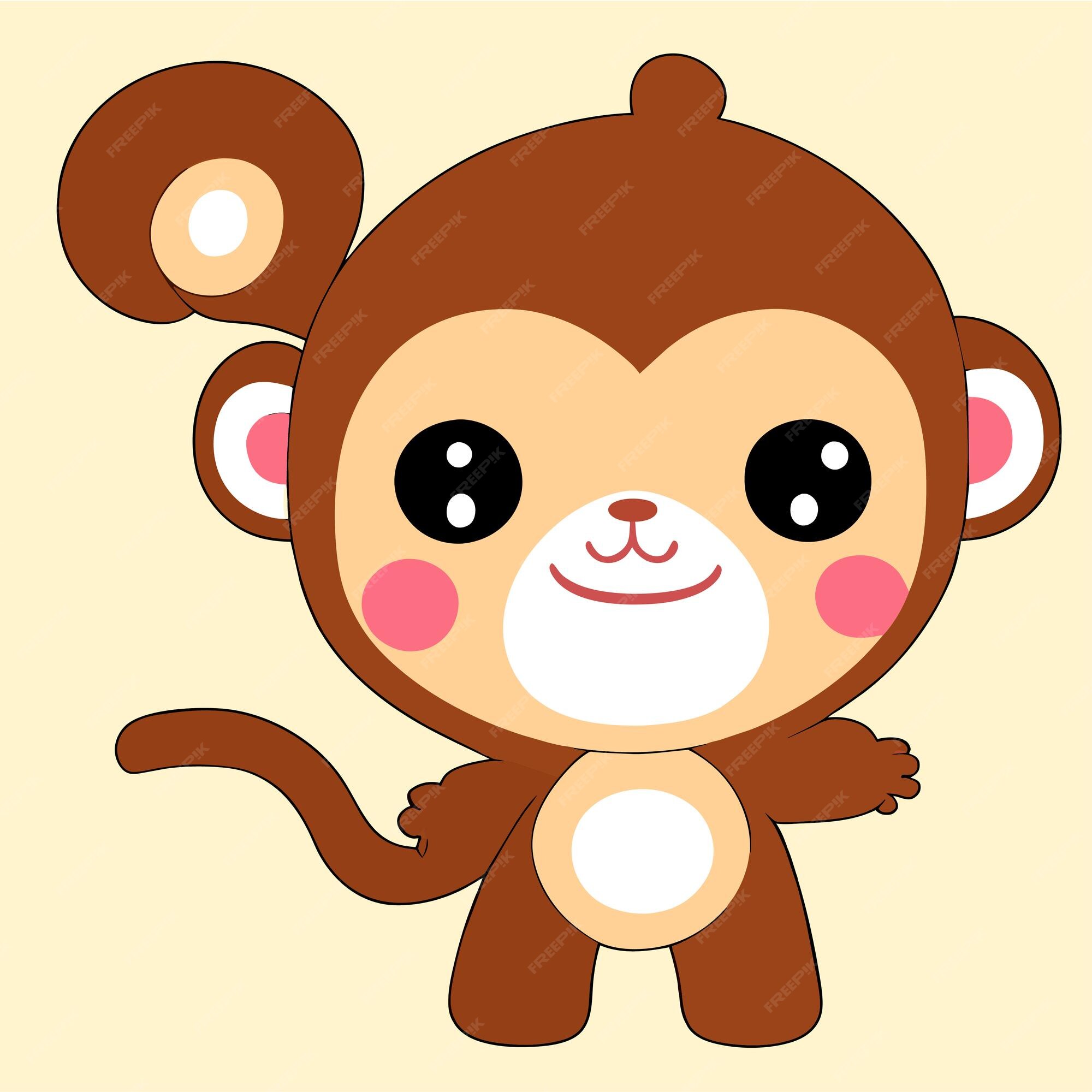 Macaco feliz desenhos animados desenhados à mão personagem fofo clipart  crianças ilustração desenho simples