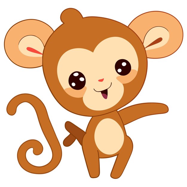 Macaco feliz desenhos animados desenhados à mão personagem fofo clipart  crianças ilustração desenho simples