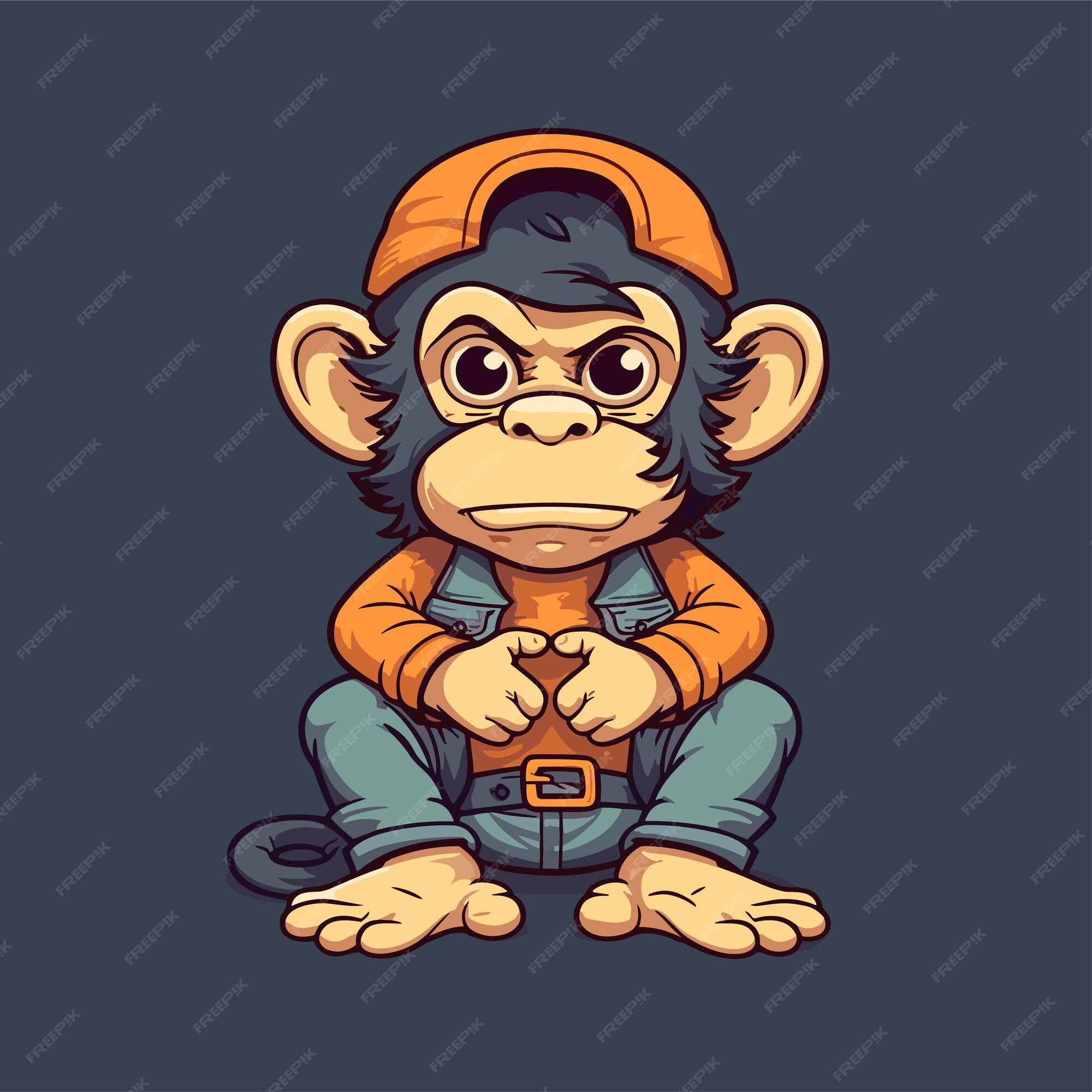 Design de ilustração de desenho animado de mascote de macaco fofo pronto  para escalar a montanha