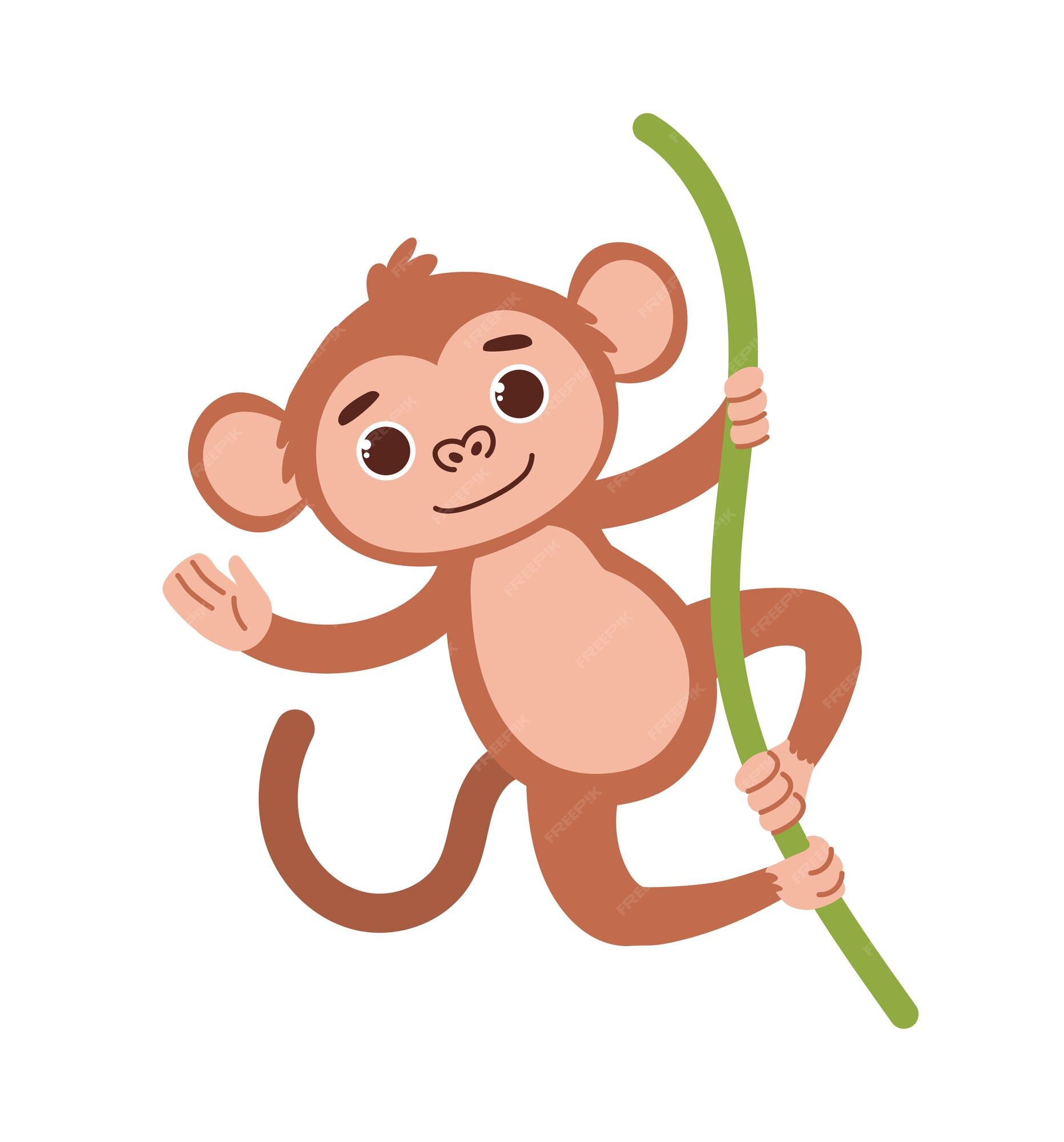 Ilustração Vetorial Desenho Animado Macaco Bonito Pendurado Segura