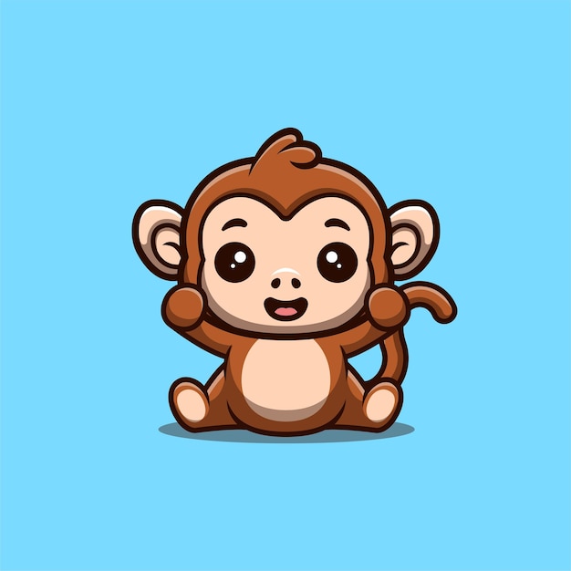 Macaco sentado animado bonito criativo kawaii cartoon mascote logotipo