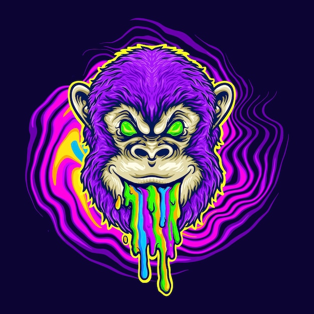 Macaco trippy psychedelic ilustrações vetoriais para seu trabalho logotipo, t-shirt da mercadoria do mascote, adesivos e designs de etiquetas, cartazes, cartões comemorativos anunciando empresas ou marcas.