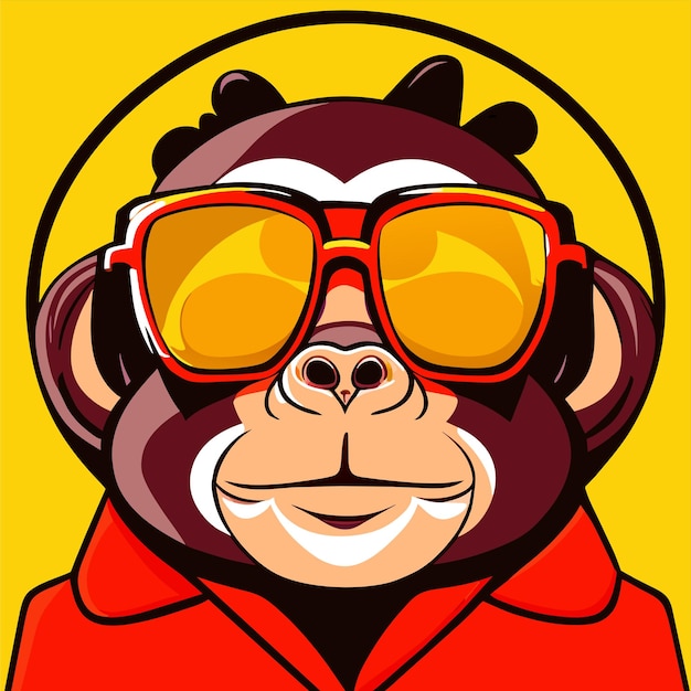 Vetor macaco usando óculos de sol da máfia esports logotipo de mascote desenhado à mão adesivo de desenho animado plano e elegante