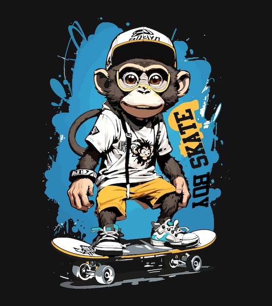 Vetor macaquinho jogando design vetorial de skate