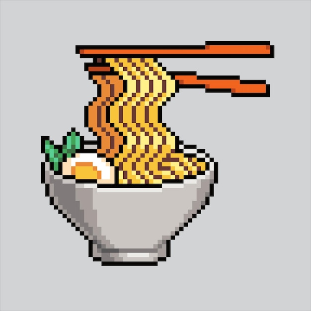 Vetor macarrão de ilustração pixel art macarrão pixelado ícone de comida ramen pixelado para a arte pixel
