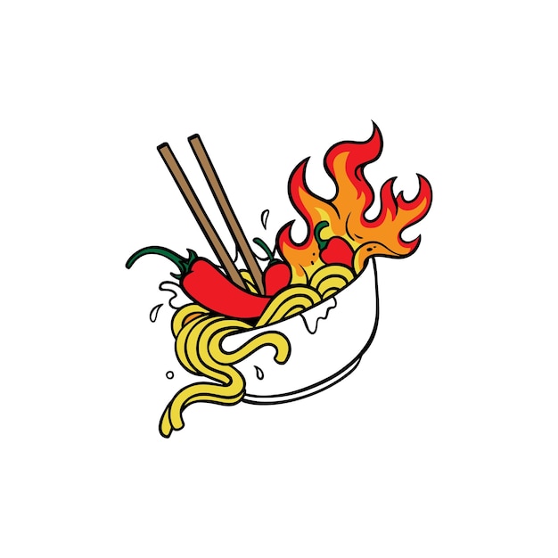 Macarrão picante de pimentão desenhado à mão macarrão picante