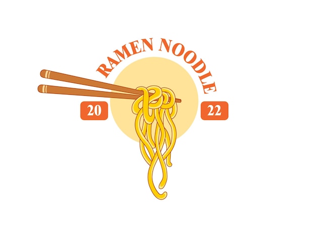 Macarrão ramen doodle logotipo desenhado à mão