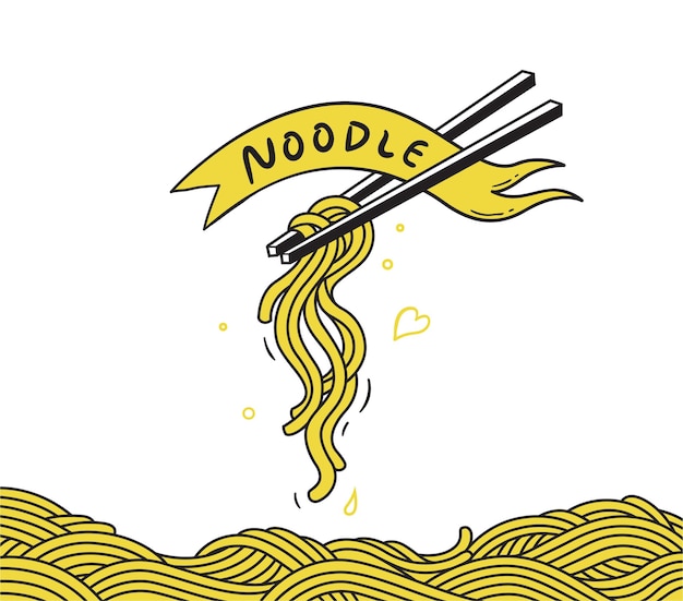 Macarrão ramen macarrão spagehetti vetor desenhado à mão