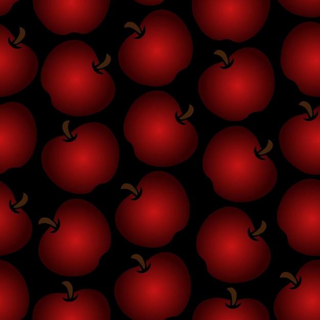 Maçãs sem costura padrão em um fundo preto frutas vermelhas frescas e suculentas fundo de frutas sem fim