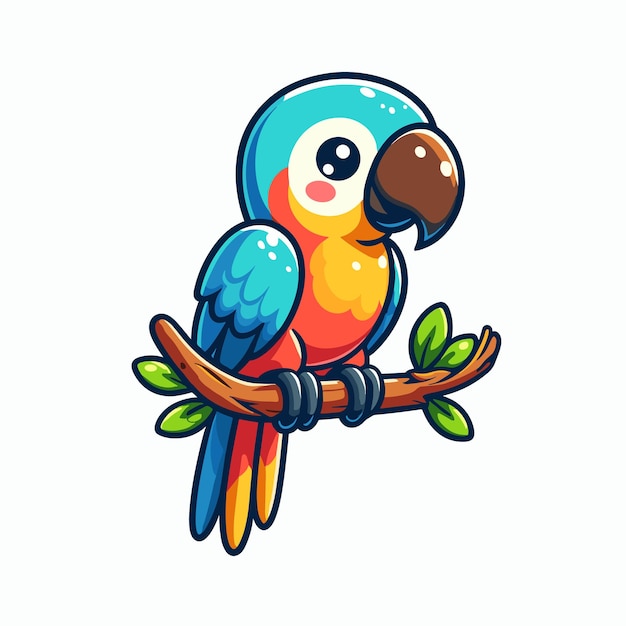 Macaw bonito sentado em vetor de ramo em fundo branco