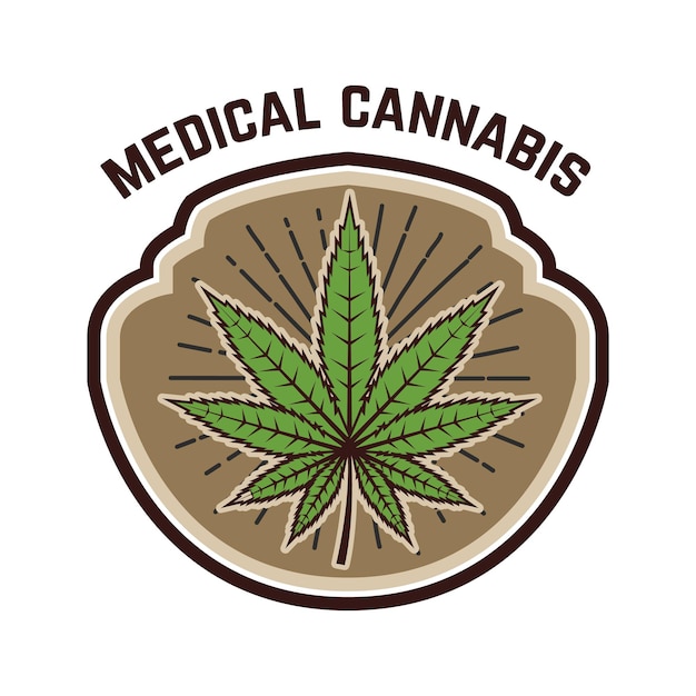 Maconha medicinal. modelo de emblema com folha de cannabis. elemento de design para logotipo, etiqueta, emblema, sinal.