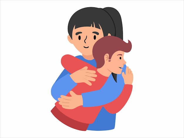 Mãe abraçando a ilustração do ícone do filho ou avatar