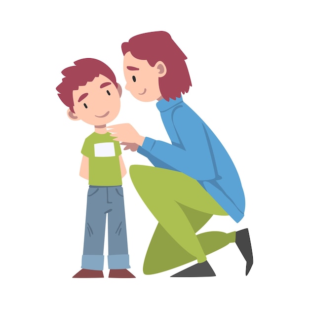 Mãe amorosa abraçando seu filhozinho com ternura Ilustração vetorial de estilo desenho animado