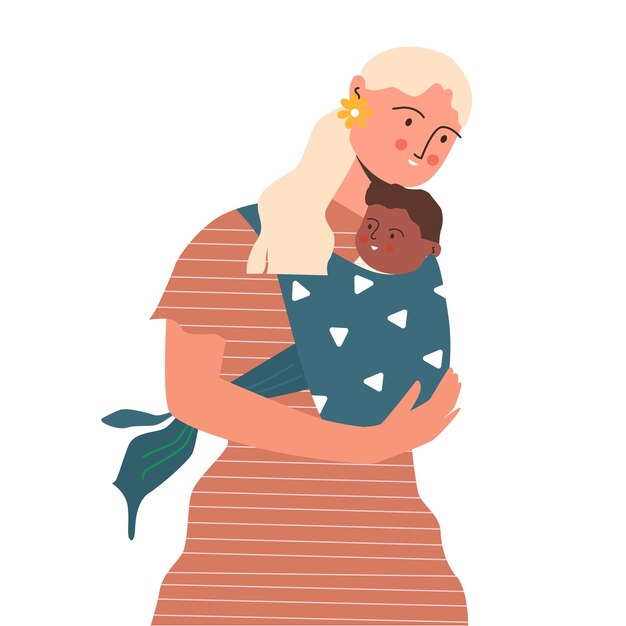 mãe com filho bebê em um sling