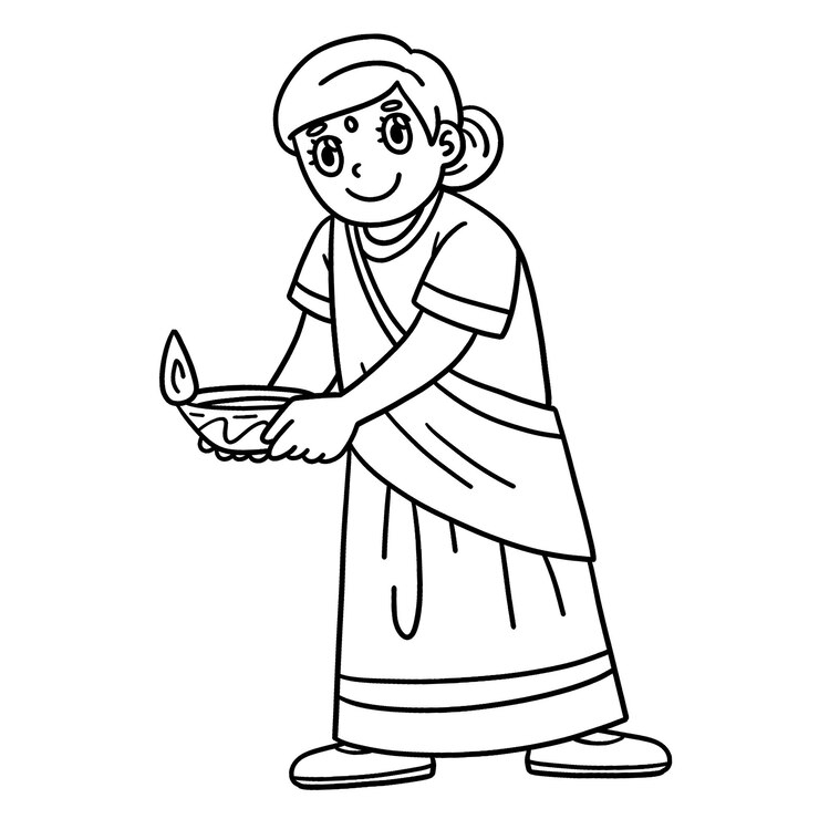 Vetor mãe de diwali segurando uma vela colorida isolada
