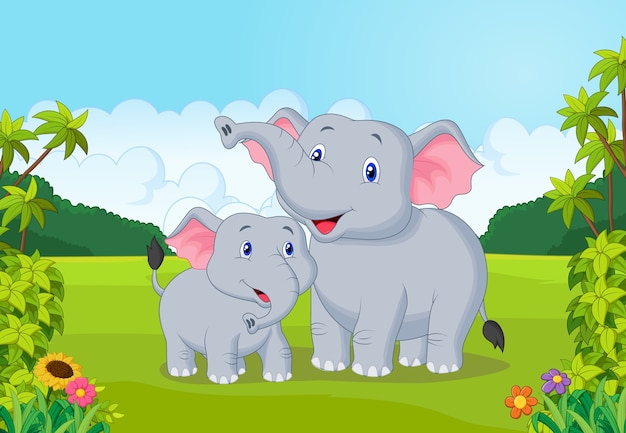 Mãe dos desenhos animados e elefante bebê