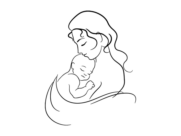 Vetor mãe e bebé desenhados à mão