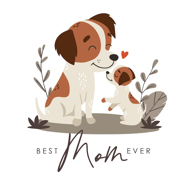 Mãe e bebê estilo desenho animado ilustração do dia das mães animal bonito