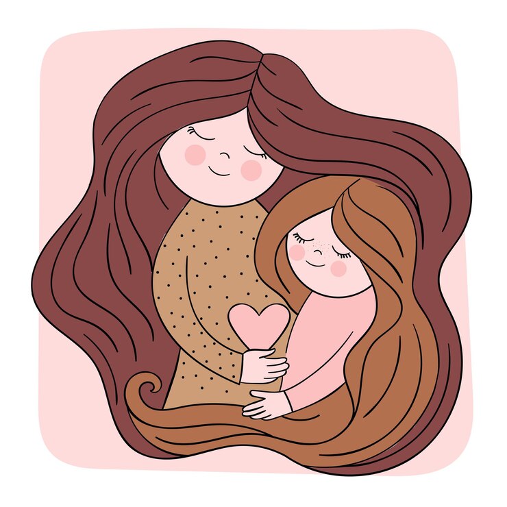 Vetor mãe e filha em um abraço. conceito para o dia das mães, família, amor, cartão de felicitações. ilustração fofa com pessoas