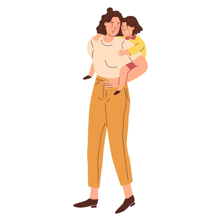 Vetor mãe e filha mãe rola o bebê nas costas pai brinca com criança família feliz a educação e o cuidado das crianças estilo simples em ilustração vetorial pessoas isoladas