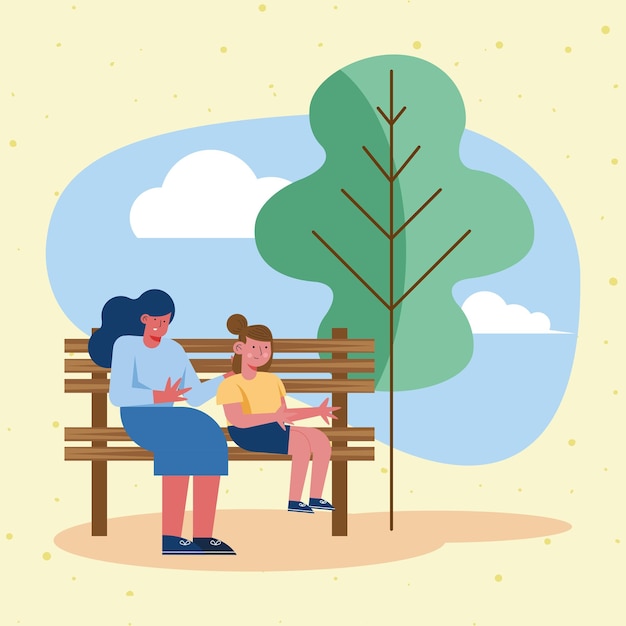 Mãe e filha no parque.