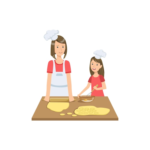 Mãe e filho fazendo biscoitos juntos ilustração